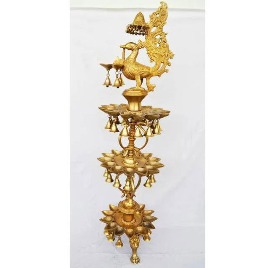 Beautiful Peacock Shape 3 Floor Brass Metal Hand made Oil Lamp - ArtyCraftz.com