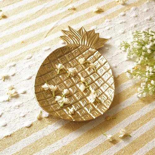 Behoma Metal Pineapple Shape 10 inches Tray for Home Decor Gifting Item | Holi, Festival, Pooja Decorative Item for Living Room Dining Ofice Center Table | Golden Colour