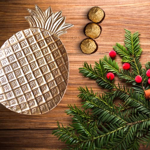 Behoma Metal Pineapple Shape 10 inches Tray for Home Decor Gifting Item | Holi, Festival, Pooja Decorative Item for Living Room Dining Ofice Center Table | Golden Colour