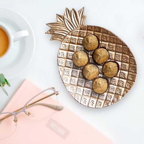 Behoma Metal Pineapple Shape 10 inches Tray for Home Decor Gifting Item | Holi, Festival, Pooja Decorative Item for Living Room Dining Ofice Center Table | Golden Colour