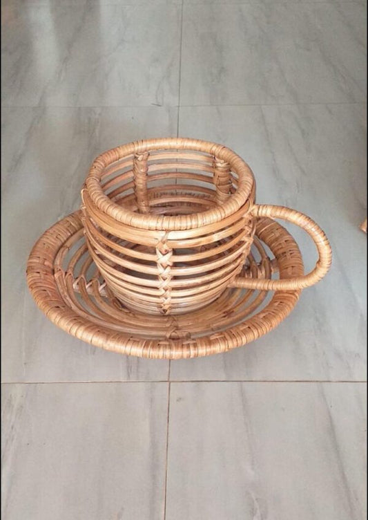 Beige Tea Cup Rattan Planter