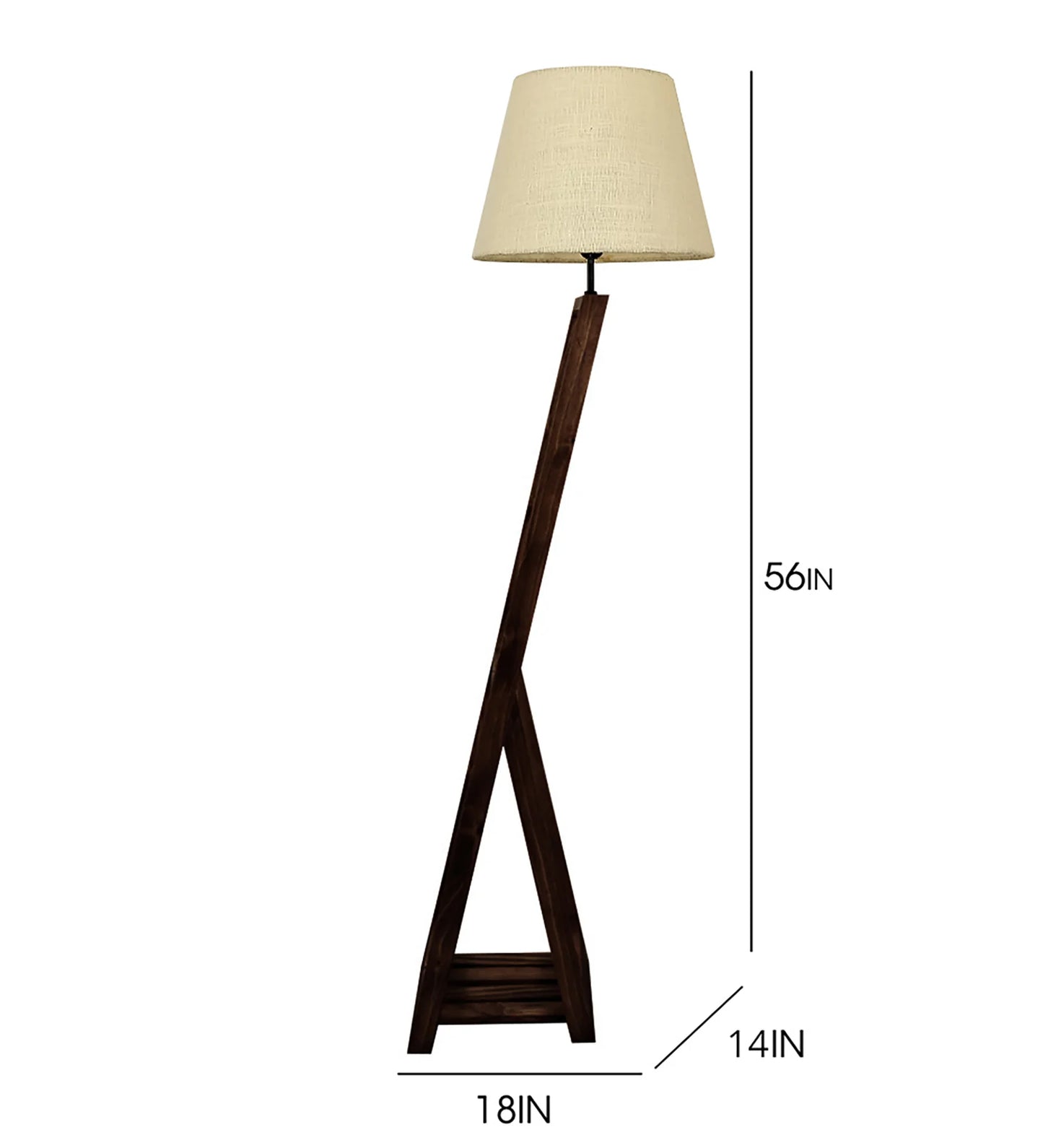 Bezalel Wooden Floor Lamp with Brown Base and Beige Fabric Lampshade - ArtyCraftz.com