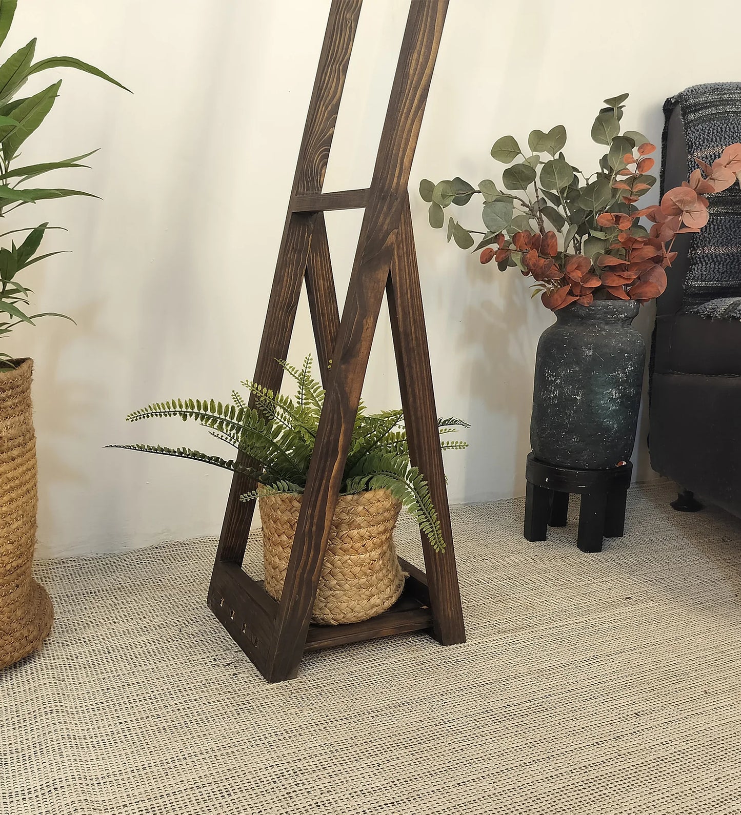 Bezalel Wooden Floor Lamp with Brown Base and Beige Fabric Lampshade - ArtyCraftz.com