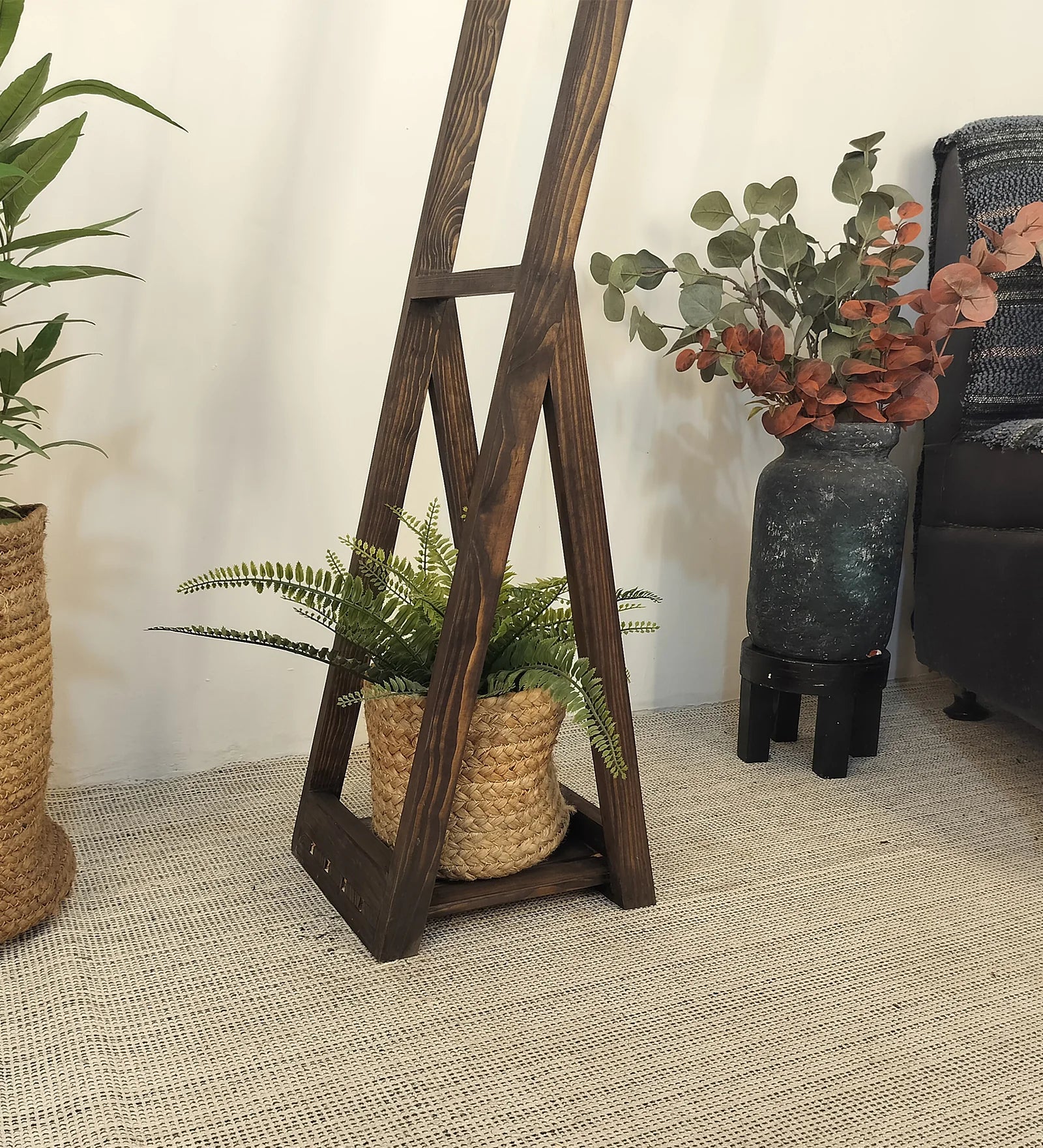 Bezalel Wooden Floor Lamp with Brown Base and Beige Fabric Lampshade - ArtyCraftz.com