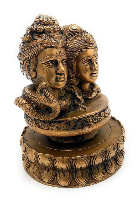 Handcrafted Brass Shiva Parvati Bust Statue Left View-ArtyCraftz.com