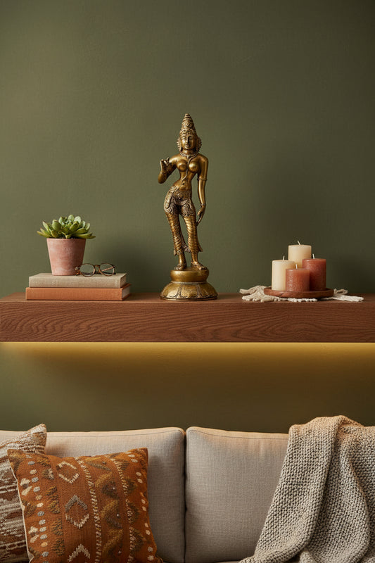 Handcrafted Chola style brass Parvati statue with antique finish-ArtyCraftz.com