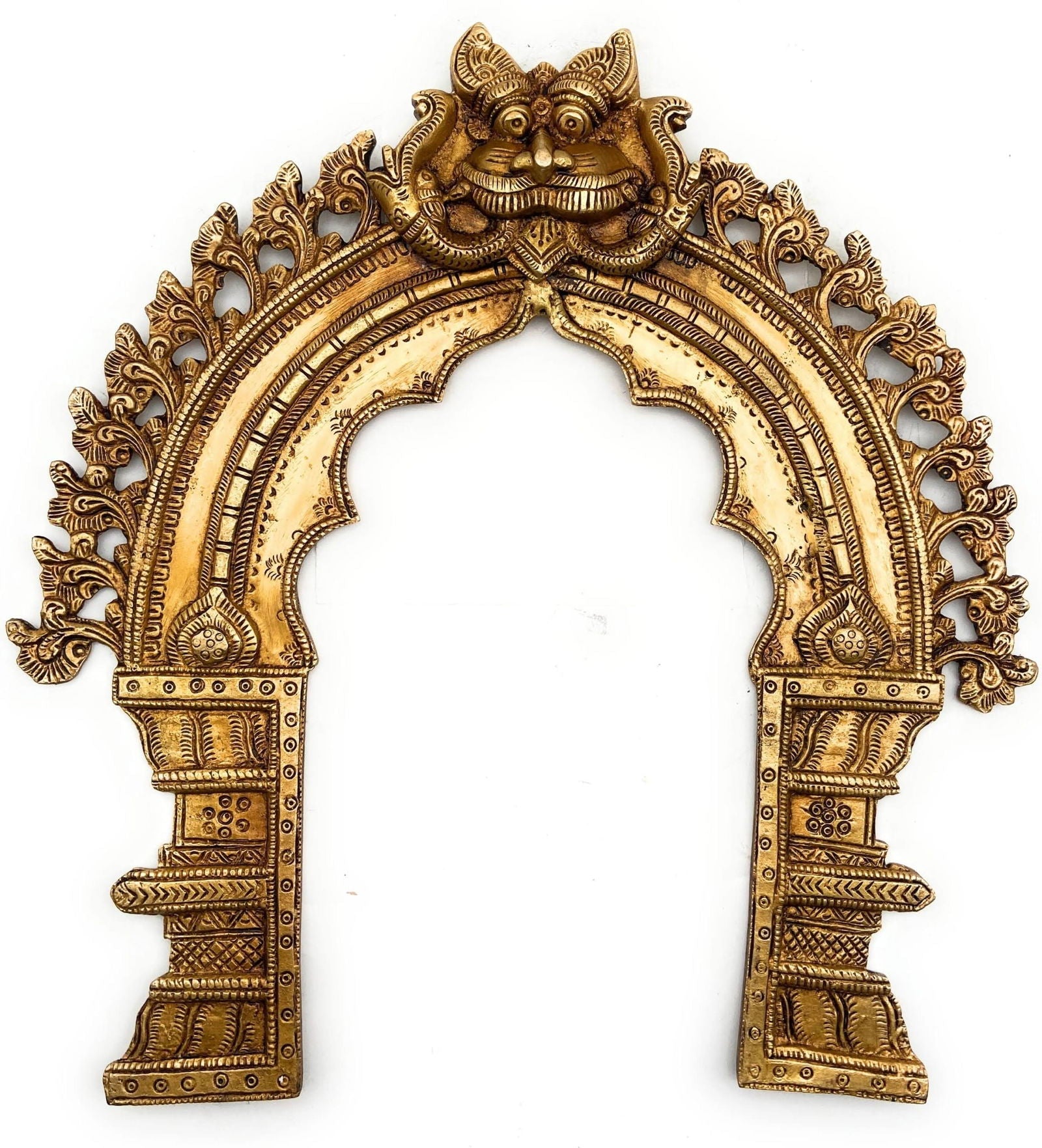 Bhunes Yazhi with exotic flowers Brass Prabhavali - ArtyCraftz.com