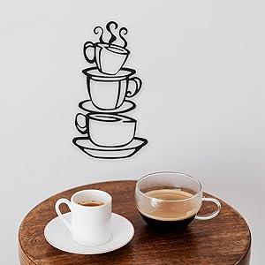 Black Coffee Cup Silhouette Metal Wall Decor