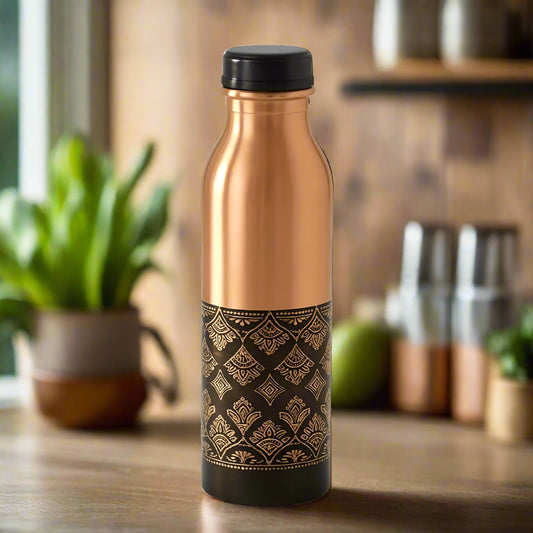 Black Floral Printed Copper Water Bottle-ArtyCraftz.com