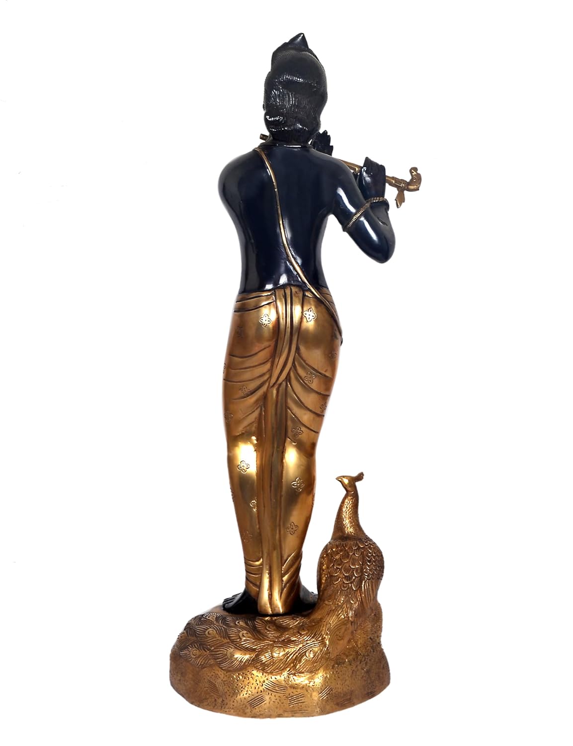 Black Gold Handcrafted Brass Krishna Statue with Peacock-ArtyCraftz.com