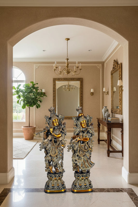 Black Gold Handcrafted Brass Radha Krishna 29 Inches Statue Set-ArtyCraftz.com