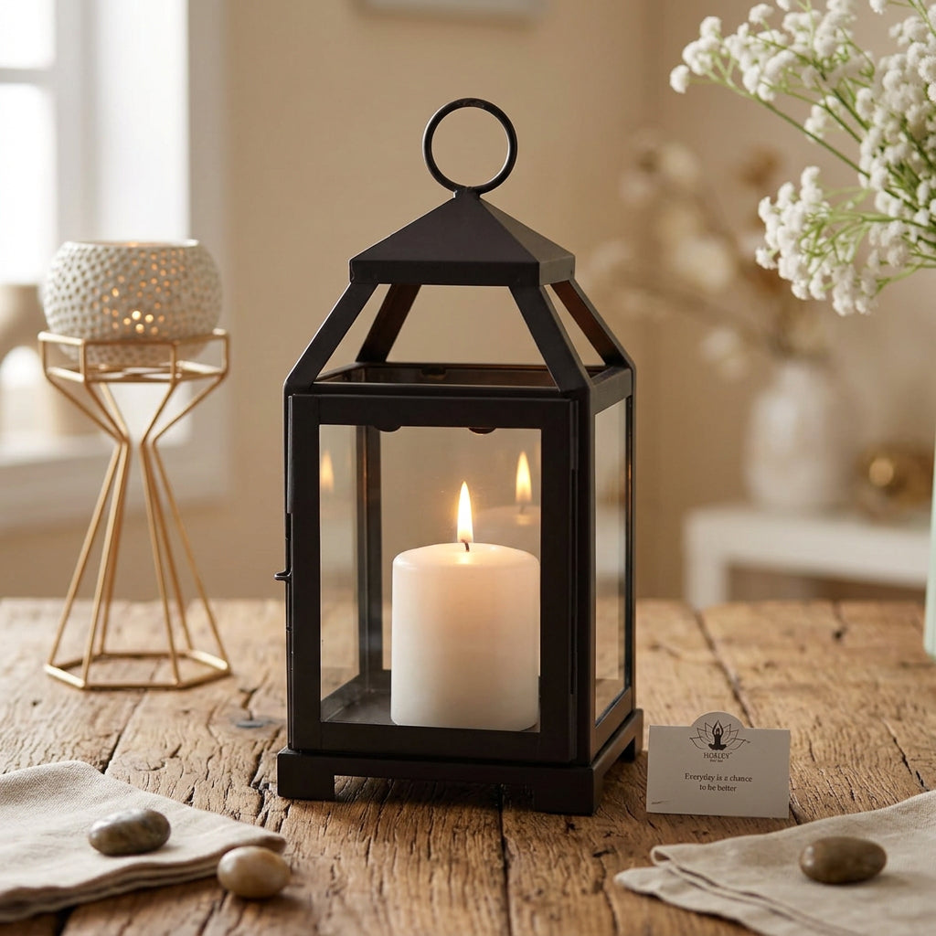 Black Iron Candle Lantern 12 Inch-artycraftz.com