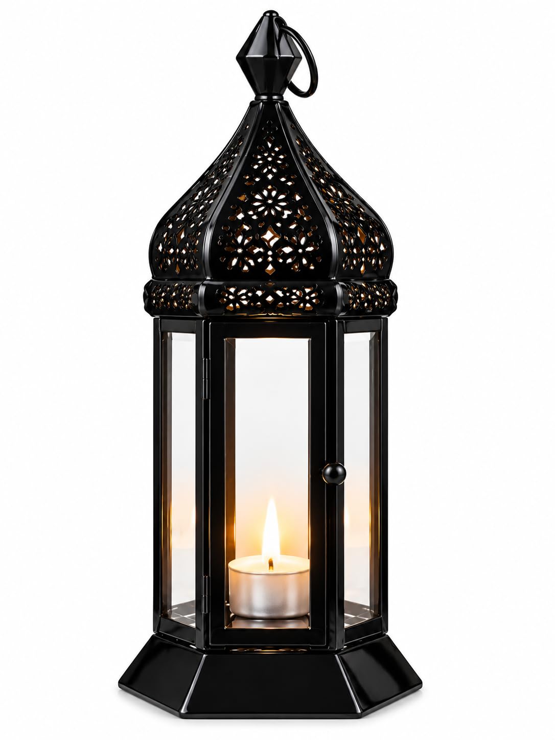 Black Iron Moroccan Lantern Candle Holder-artycraftz.com