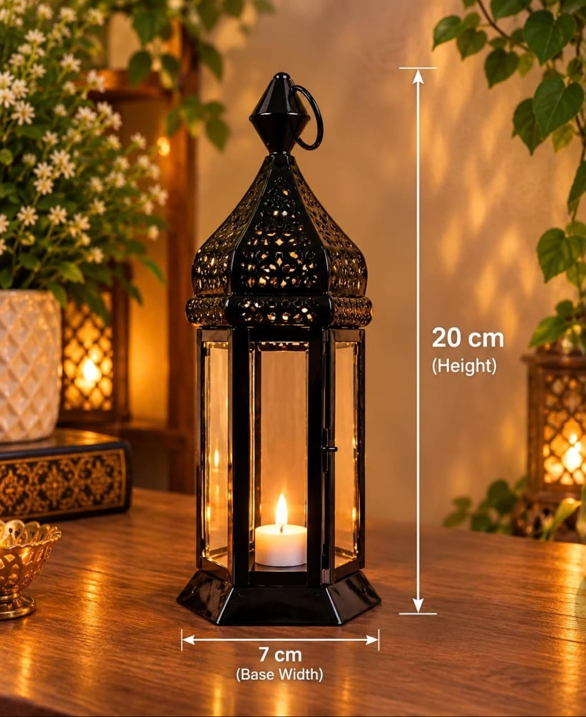 Black Iron Moroccan Lantern Candle Holder-artycraftz.com
