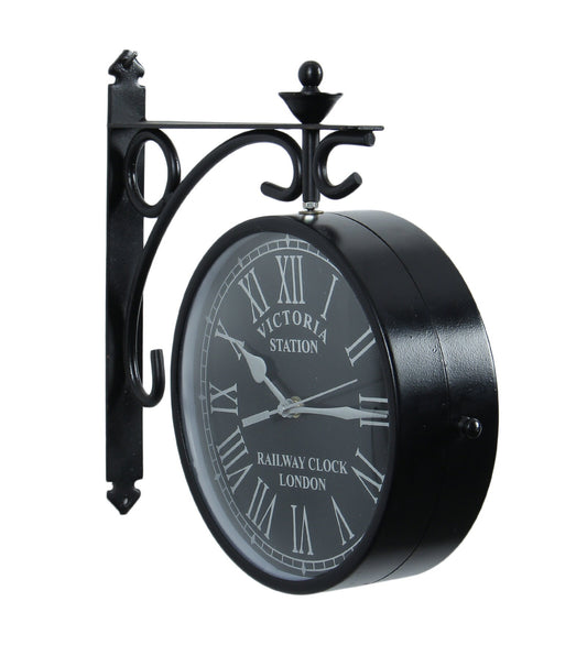 Black Metal Analog Railway Clock