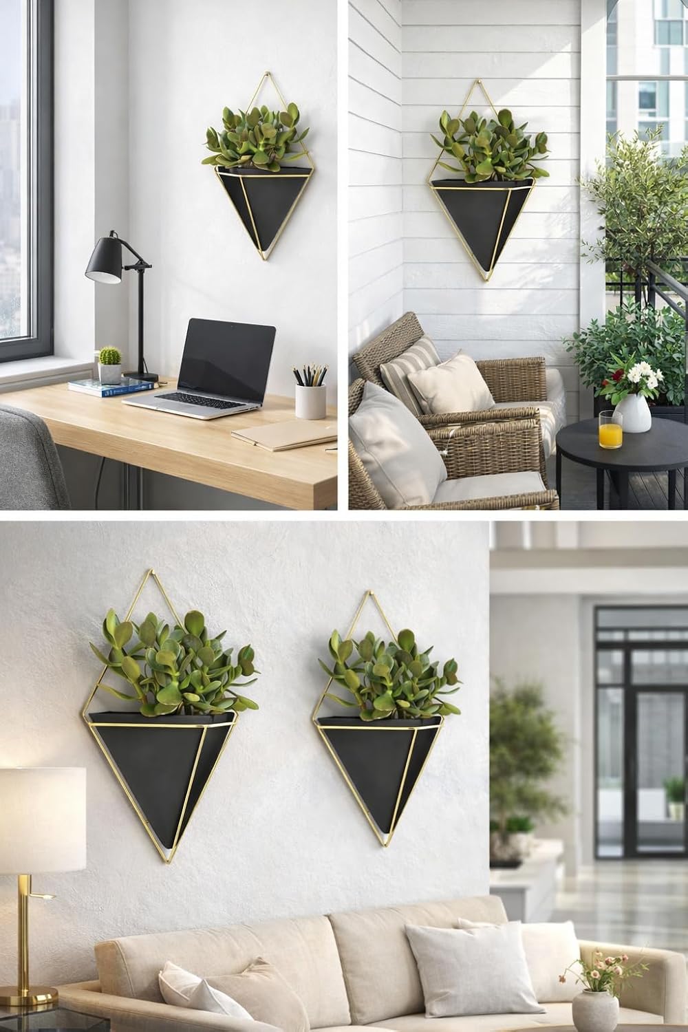 Black and gold iron geometric hanging planter for indoor plants-ArtyCraftz.com