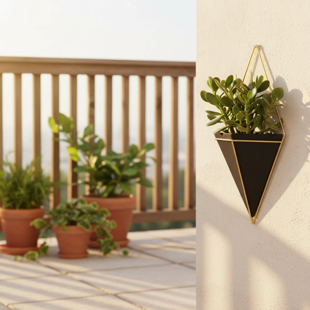 Black and gold iron geometric hanging planter for indoor plants-ArtyCraftz.com