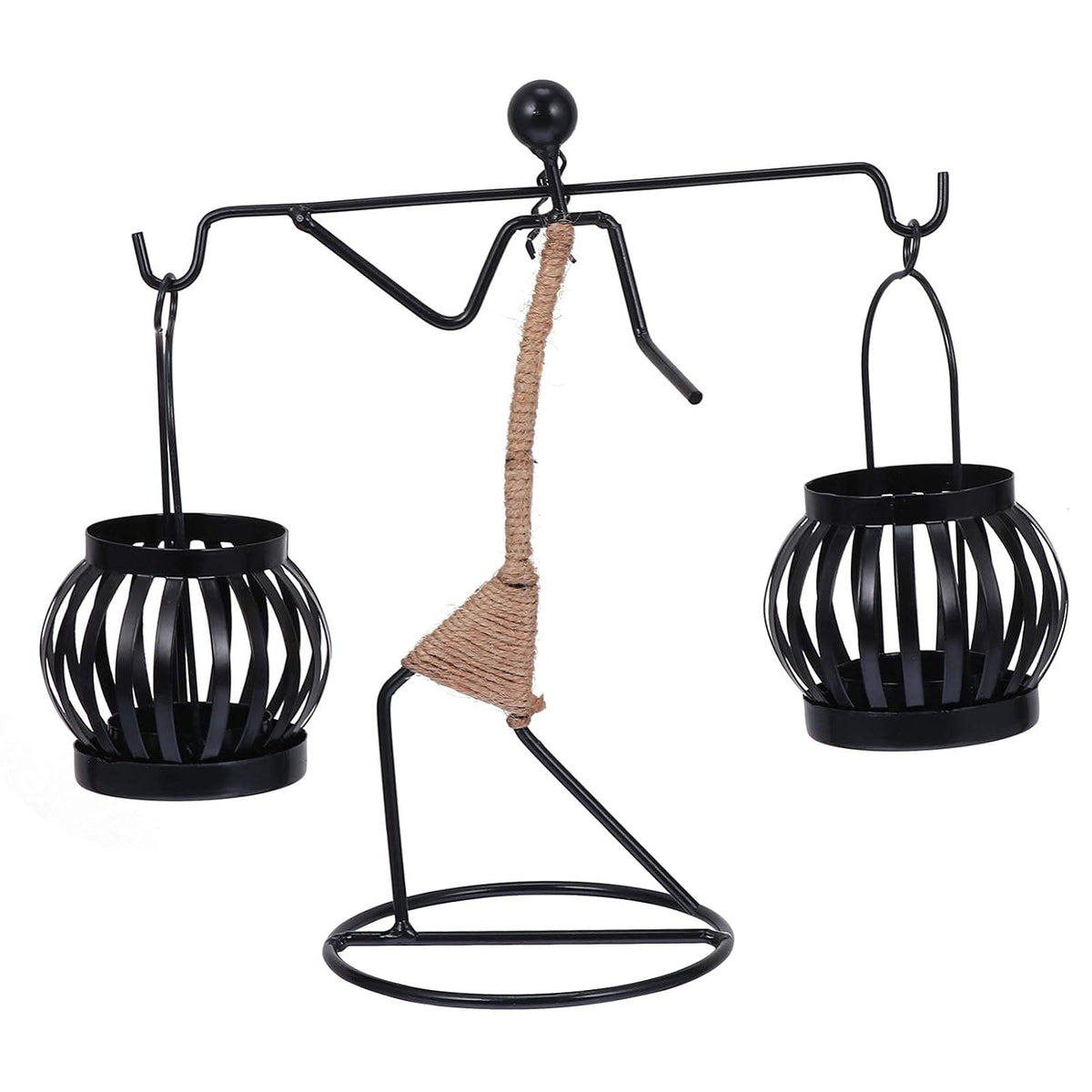 Black iron hanging tealight candle holder with two lanterns-artycraftz.com