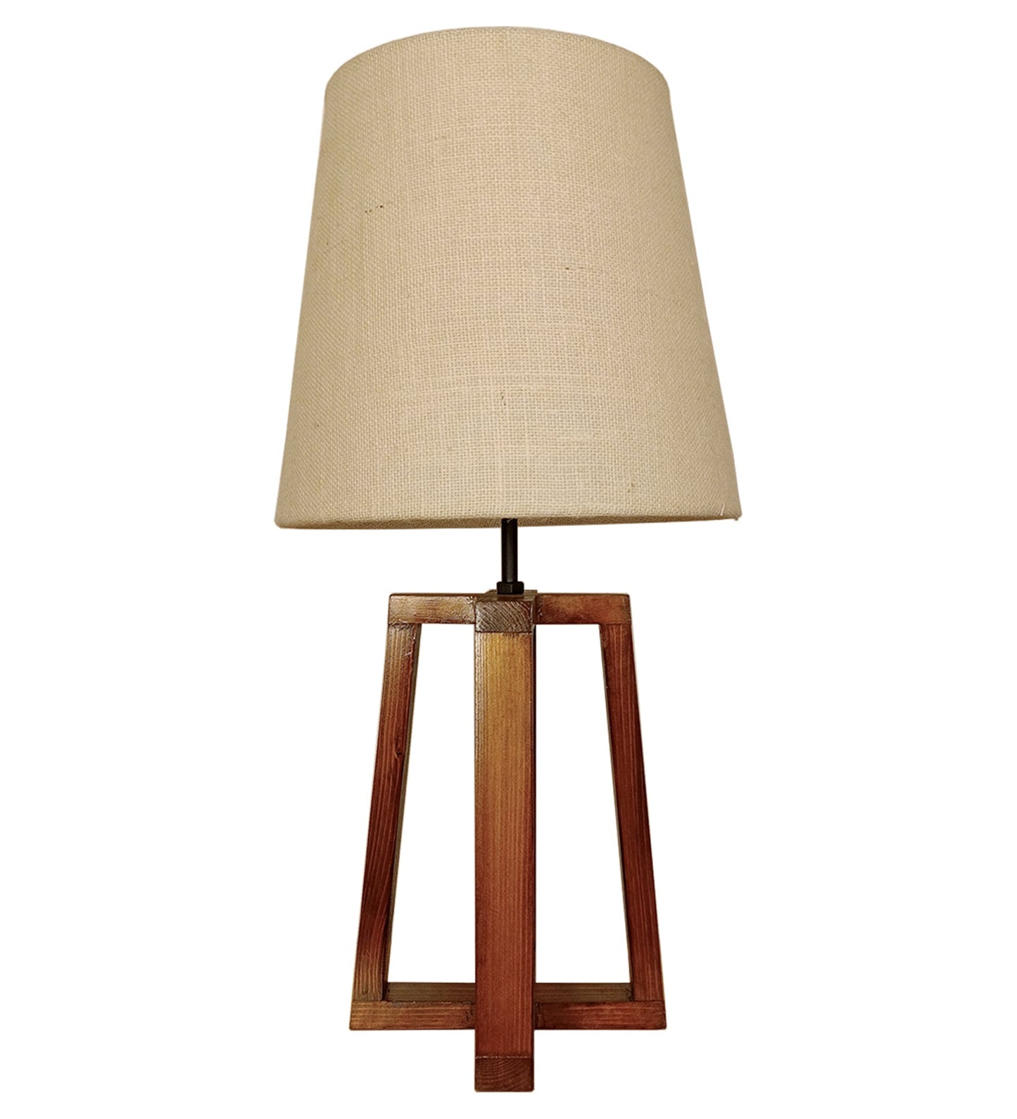 Blender Brown Wooden Table Lamp with White Fabric Lampshade - ArtyCraftz.com