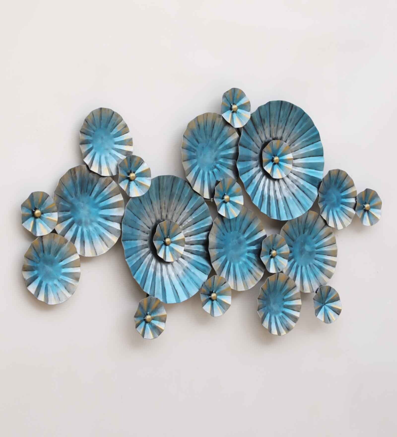 Blue Flowers Abstract Metal Wall Art-ArtyCraftz.com