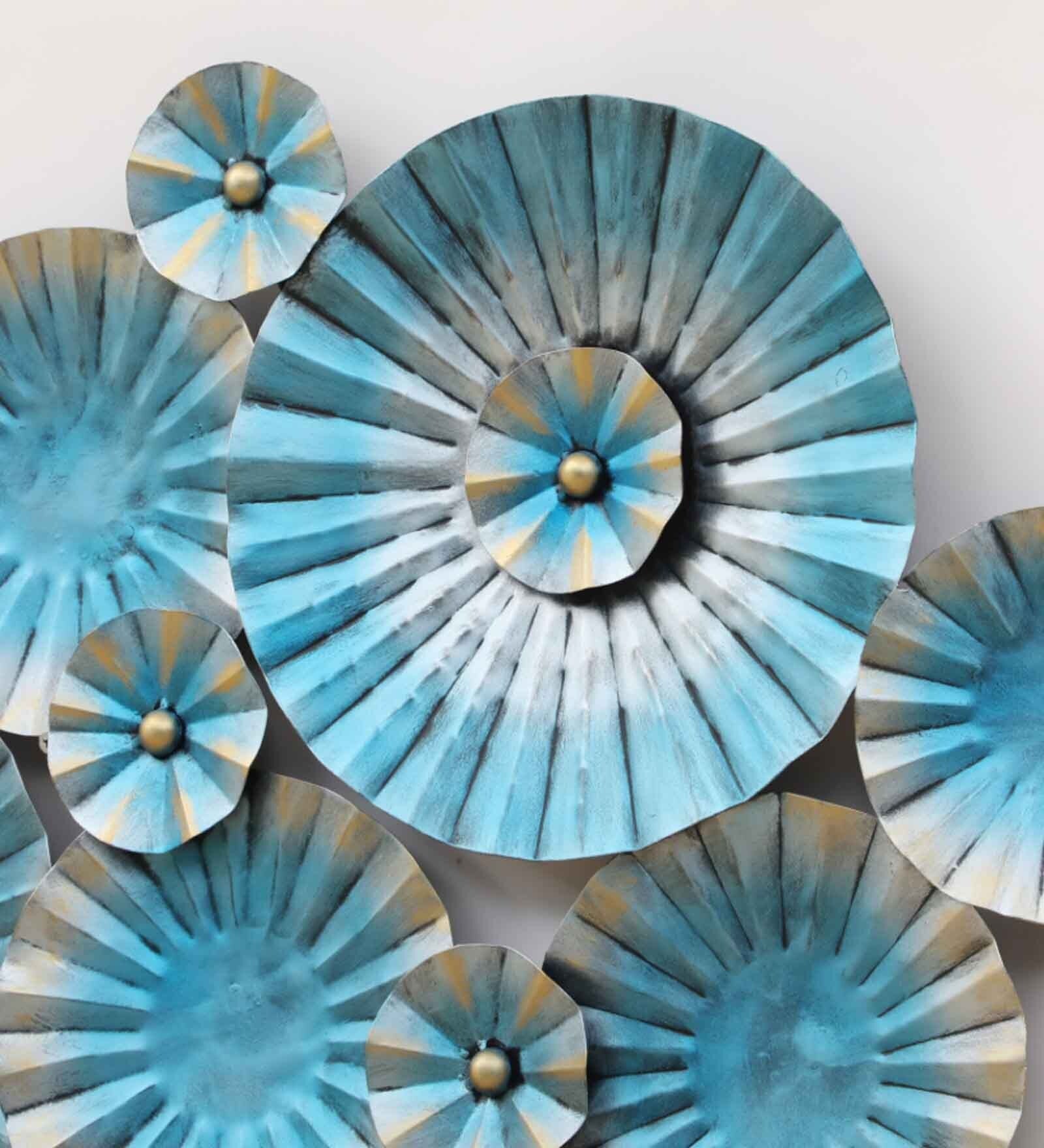 Blue Flowers Abstract Metal Wall Art-ArtyCraftz.com