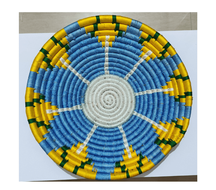 Blue Floral Yellow Sabai Grass Wall Plate – Handwoven Home Décor | 8" & 10" Sizes - ArtyCraftz.com