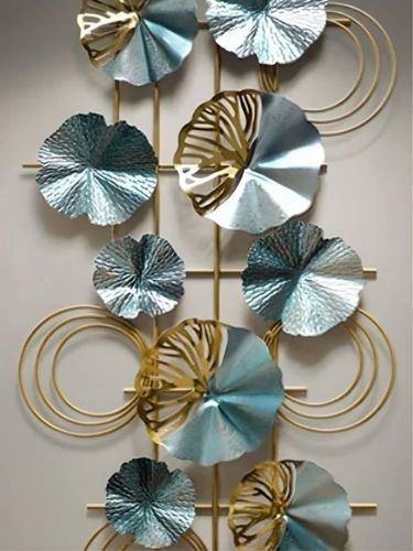 Blue & Gold Abstract Floral Wall Art Panel-ArtyCraftz.com