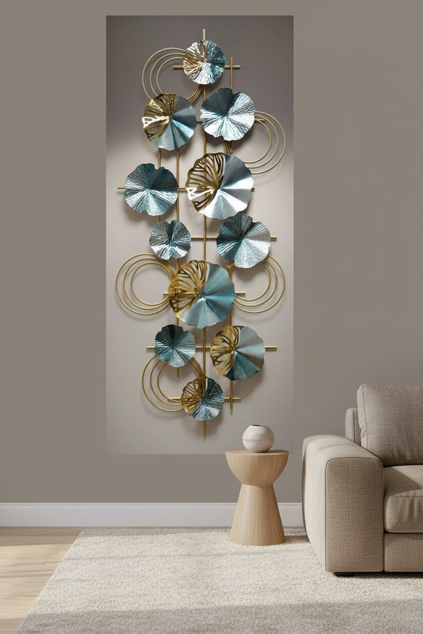 Blue & Gold Abstract Floral Wall Art Panel-ArtyCraftz.com