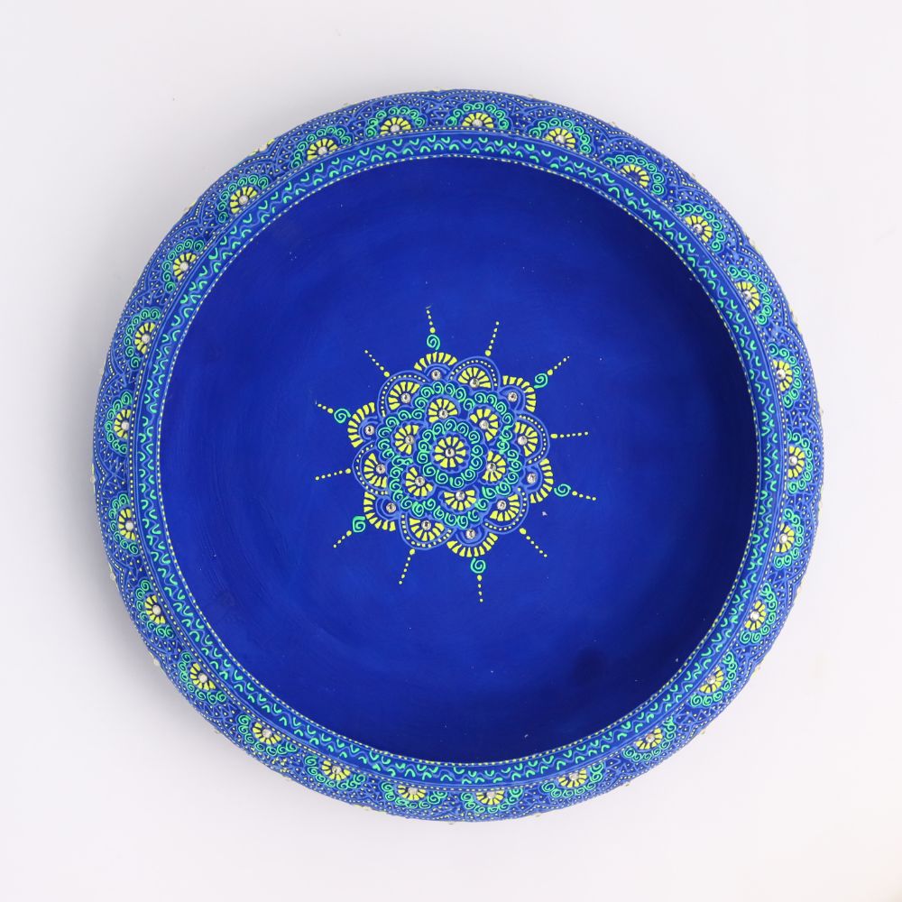 Blue Terracotta Urli with Golden Floral Motifs-ArtyCraftz.com