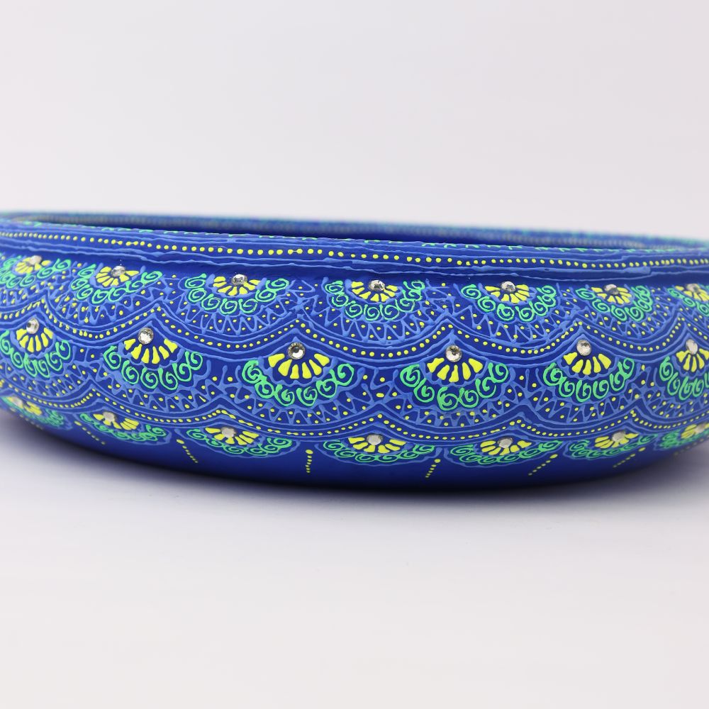 Blue Terracotta Urli with Golden Floral Motifs-ArtyCraftz.com