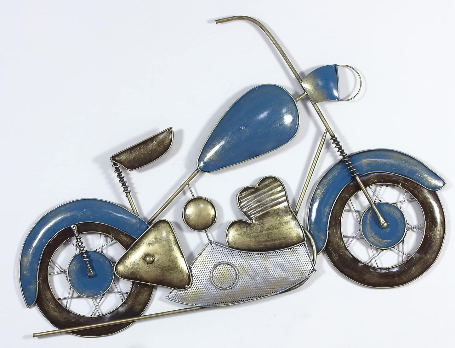Blue and gold metal scooter wall art measuring 117 x 3 x 72 cm-ArtyCraftz.com