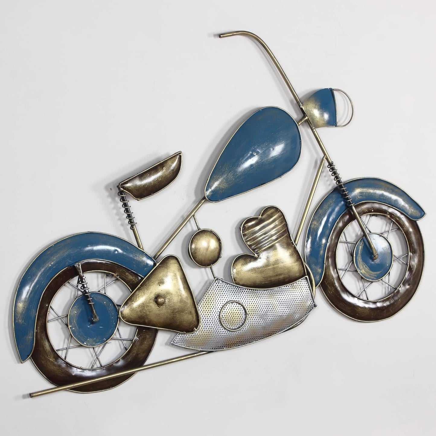 Blue and gold metal scooter wall art measuring 117 x 3 x 72 cm-ArtyCraftz.com
