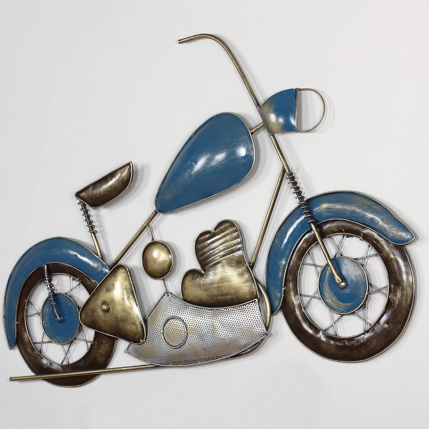 Blue and gold metal scooter wall art measuring 117 x 3 x 72 cm-ArtyCraftz.com