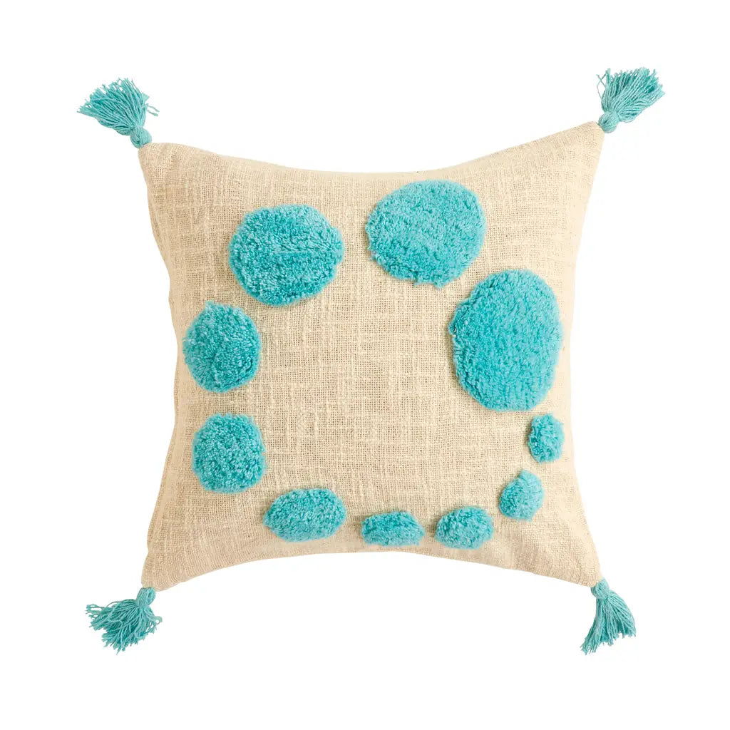Boho-Chic Tufted Cushion Cover – Circle Spiral in Sky Blue & Off-White-ArtyCraftz.com