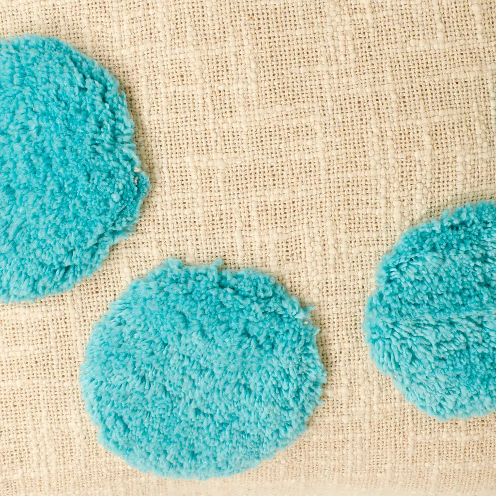 Boho-Chic Tufted Cushion Cover – Circle Spiral in Sky Blue & Off-White-ArtyCraftz.com