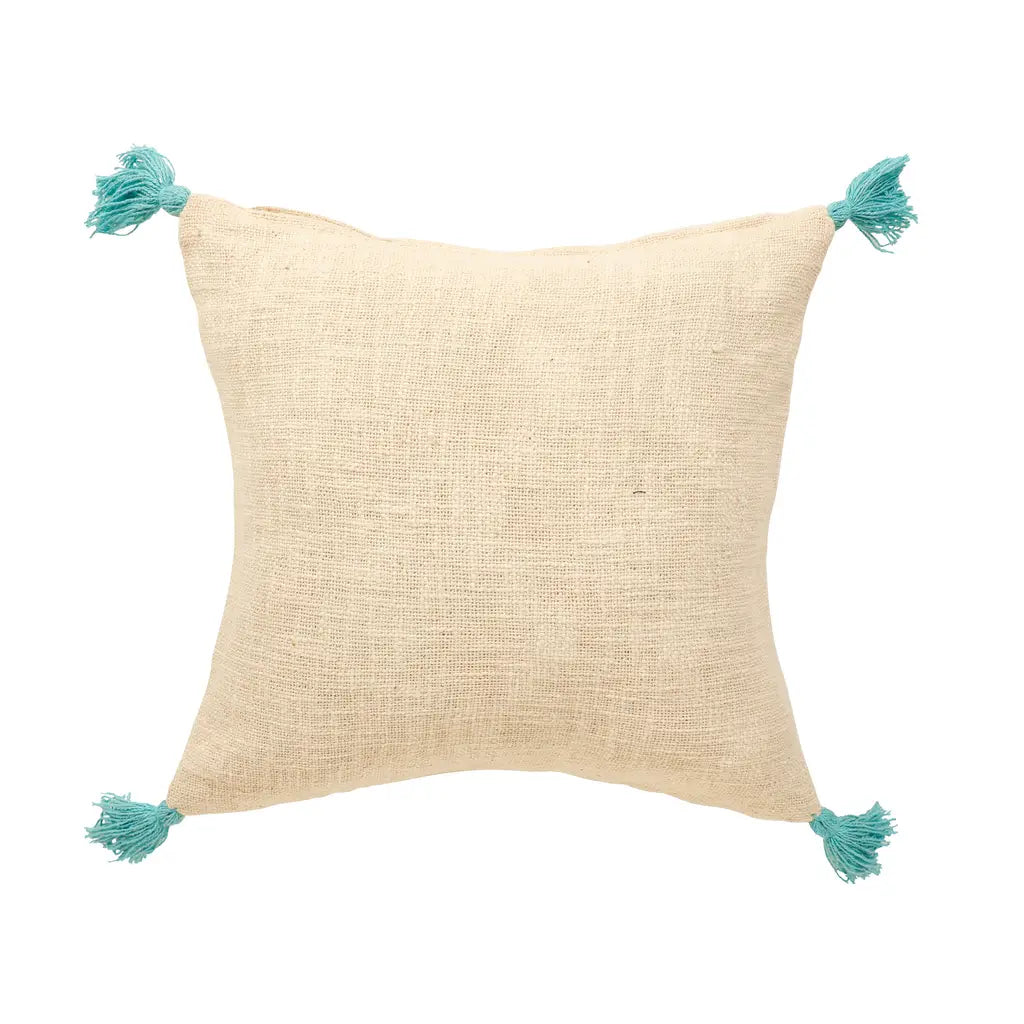 Boho-Chic Tufted Cushion Cover – Circle Spiral in Sky Blue & Off-White-ArtyCraftz.com