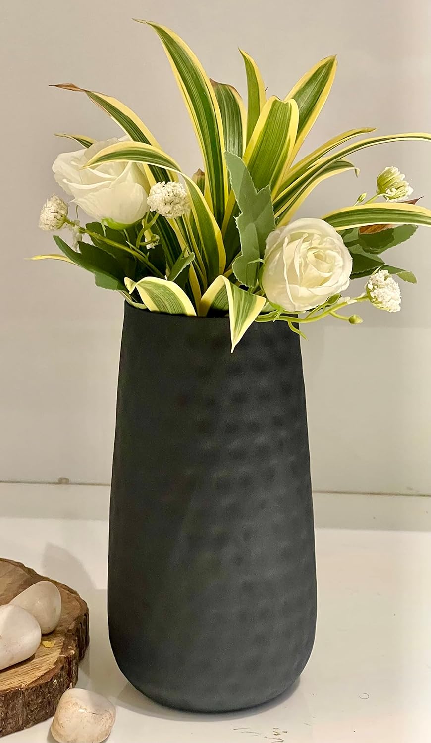 Bold Black Bottle Shaped Hammered Iron Vase-ArtyCraftz.com