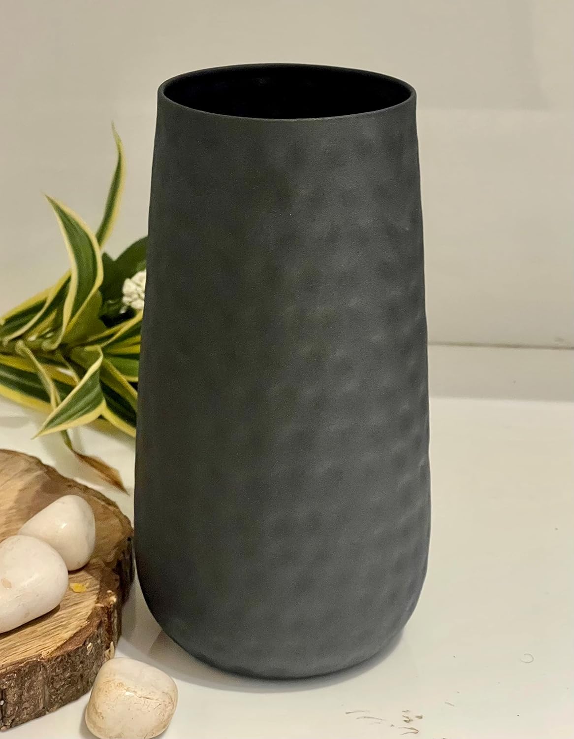 Bold Black Bottle Shaped Hammered Iron Vase-ArtyCraftz.com