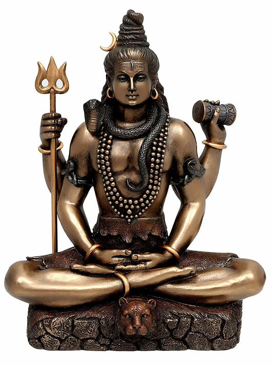 Bonded Bronze Shiva in Dhayan Mudra, Height 8.5" I Home Decor, Standard, Gold - ArtyCraftz.com