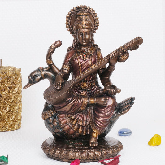 Bonded Resin Saraswati on Swan Idol