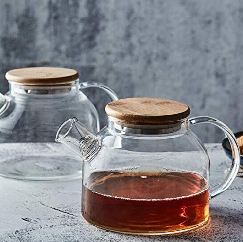 Borosilicate Glass Tea Pot Set with 4 Cups & Wooden Tray-ArtyCraftz.com