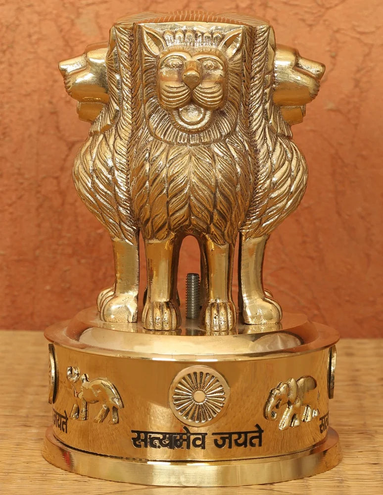 Brass Ashoka Four Lion Pillar Statue