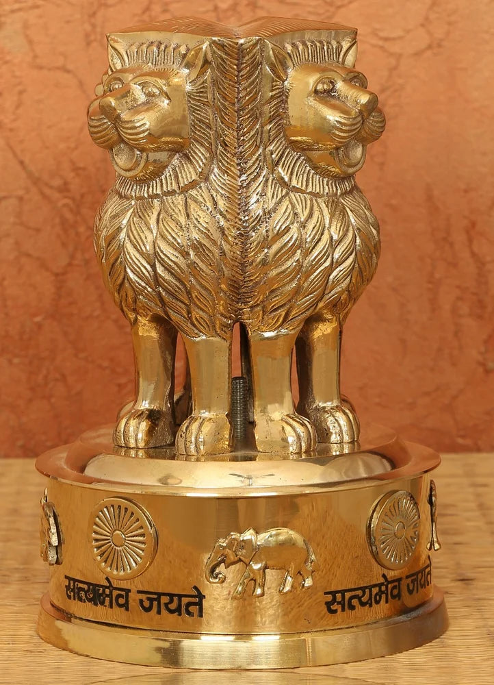 Brass Ashoka Four Lion Pillar Statue