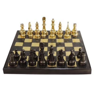 Wooden Chess Board with Brass Pawns