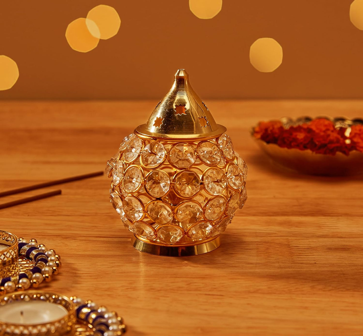 Brass Crystal Matki Diya