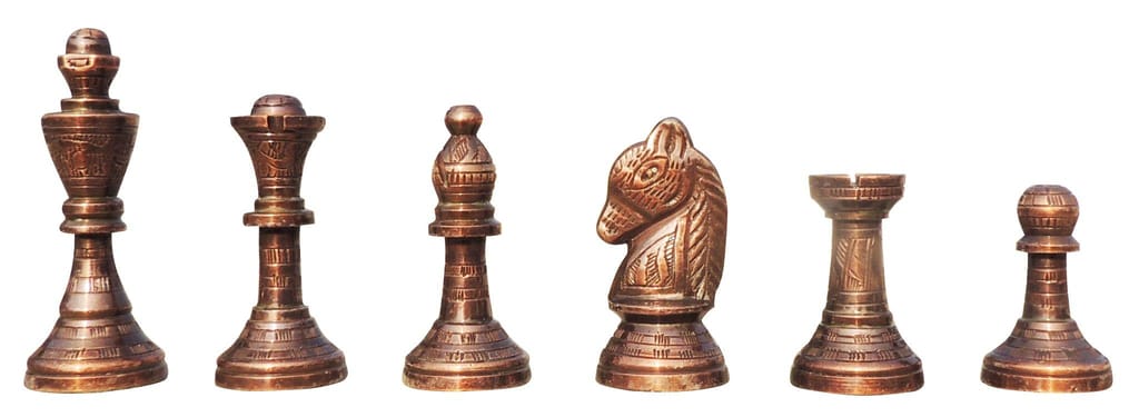 Brass Engraved Chess Board with Chess Pawns