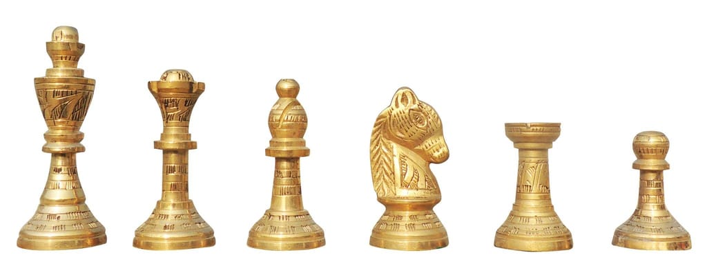 Brass Engraved Chess Board with Chess Pawns