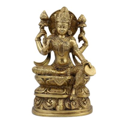 Brass Lakshmi Holding Lotus Statue