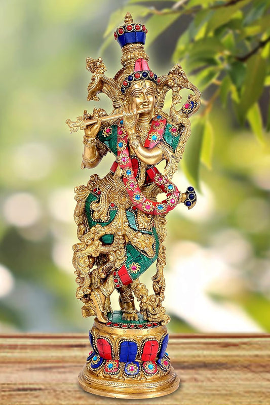 Brass Multicolored Lord Krishna Idol