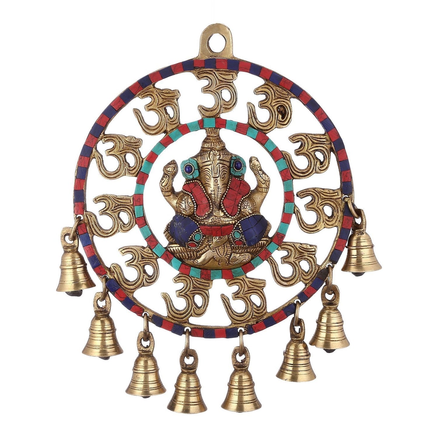 Brass Om Ganesha Wall Hanging with Bells